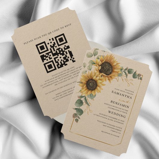 Blütenblume Eukalyptus QR Code Rustikale Hochzeit Einladung