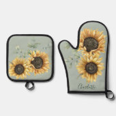 Blütenblume Eukalyptus Rustikale Personalisiert Ofenhandschuh & Topflappen-Set (Vorderseite)
