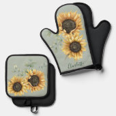 Blütenblume Eukalyptus Rustikale Personalisiert Ofenhandschuh & Topflappen-Set (Vorderseite/Rückseite)