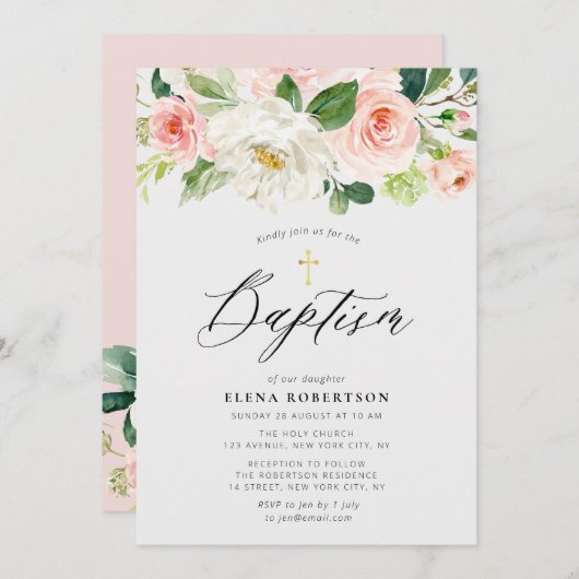 Blütenblume in Rosa Einladung (Vorne/Hinten)