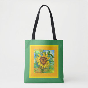 Blütenblume, Jumbo-Sonnenblume auf gelb/grün Tasche