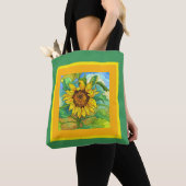 Blütenblume, Jumbo-Sonnenblume auf gelb/grün Tasche (Von Nahem)