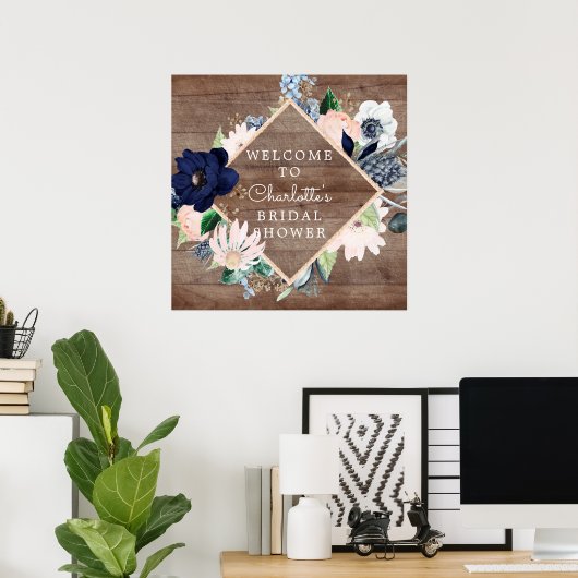 Blütenblume Navy Blush Brautparty Willkommen Poster (Heimbüro)