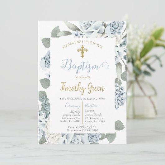 Blütenblume Taufe Einladung (Stehend Vorderseite)