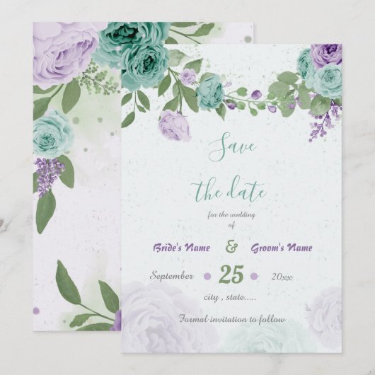 Blütenblumen botanisch save the date (Vorne/Hinten)