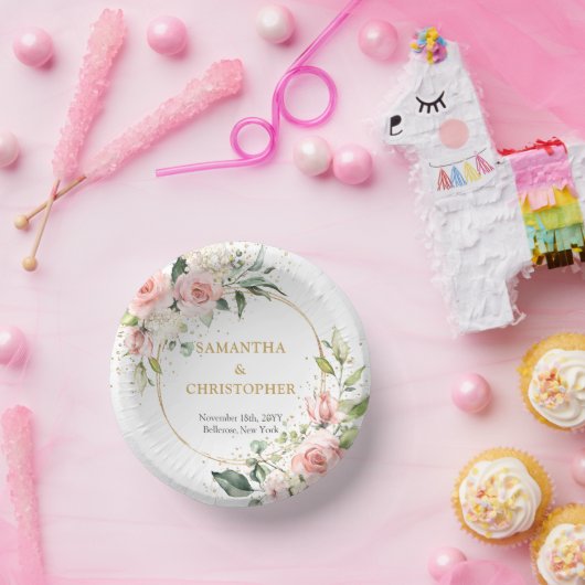 Blütenblumen Eukalyptus-Gold Pappteller (Party)