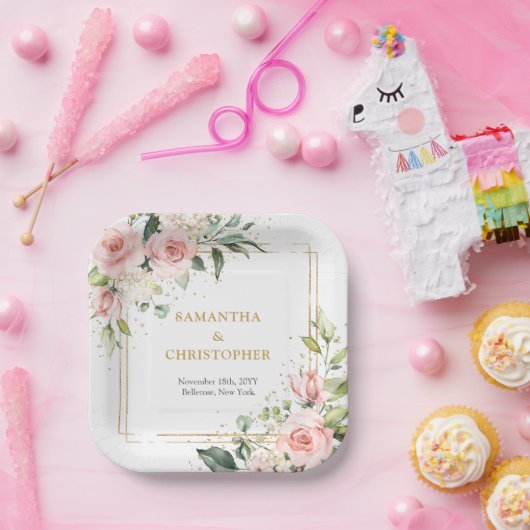 Blütenblumen Eukalyptus-Gold Pappteller (Party)