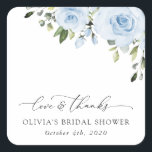 Blütenblumen, Grünpflanzen, Boho, Brautparty Quadratischer Aufkleber<br><div class="desc">Fügen Sie Ihrem Brautparty eine persönliche Touch mit diesen stilvollen und unvergesslichen Party hinzu! Das Design ist mit staubblauen Aquarellfarben-Blume und Grün auf weißem Hintergrund gestaltet.</div>