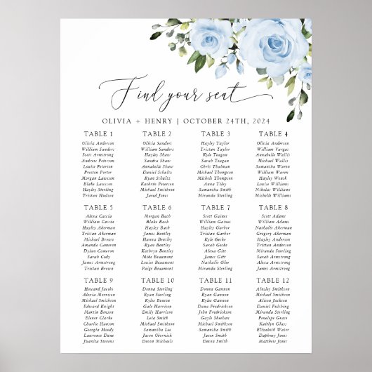 Blütenblumen, Grünpflanzen, Boho, Sitzplan Poster (Vorne)