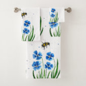 Blütenblumen Hummeln Wildblumen Aquarell Badhandtuch Set (Insitu)