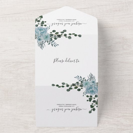 Blütenblumen, Marsch und Monogramm Hochzeit All In One Einladung (Außenbereich)