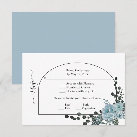 Blütenblumen, Marsch und Monogramm Hochzeit RSVP Karte (Vorne/Hinten)