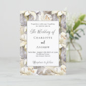 Blütenblumen, silberne Retro-Hochzeit Einladung (Stehend Vorderseite)