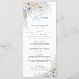 Blütenblumen und Pampasgras Hochzeitsessen Menükarte