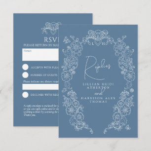 Blütenblüte in mittelblau-grauem Monogramm UAWG Ho RSVP Karte