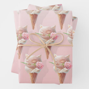 Blütenblüte: Miss Meow Rose Eiscreme Wiederholung  Geschenkpapier Set