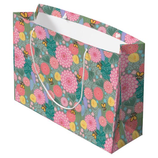 Blütenblüte mit Bienen Große Geschenktüte (Rückseite Schrägansicht)