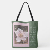 Blütenblüte (Pfirsichblüte) mit Vers aus Psalm 118 Tasche (Rückseite)