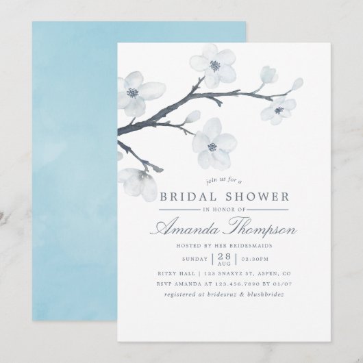 Blütenblüte Weißkirsche Einladung Brautdusche (Vorne/Hinten)