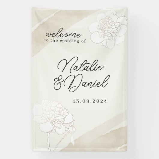 Blütenblüten auf weißen Peonies Banner (Vertikal)