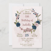 Blütenblüten aus rosa Marineblau botanischer Gebur Einladung (Vorderseite)