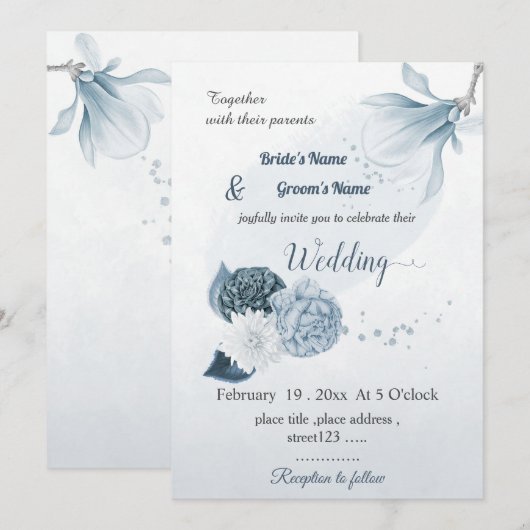 Blütenblüten der Marine botanische Hochzeit Einladung (Vorne/Hinten)