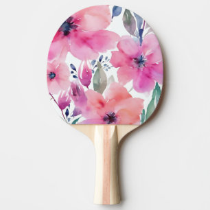 Blütenblüten   Wasserfarbe Rosa Blumen Gemalt Tischtennis Schläger