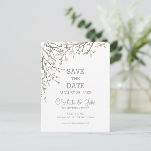 Blütenblütenblütenblüte Hochzeit speichern Sie das Ankündigungspostkarte (Stehend Vorderseite)