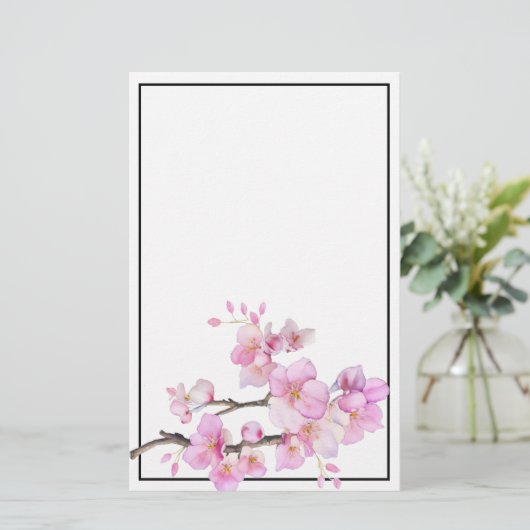 Blütenblütenblütenblüten in Aquarellfarbe Briefpapier (Stehend Vorderseite)