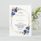 Blütenblütenblütenpink Geometric Floral Wedding Einladung (Stehend Vorderseite)