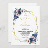 Blütenblütenblütenpink Geometric Floral Wedding Einladung (Vorne/Hinten)