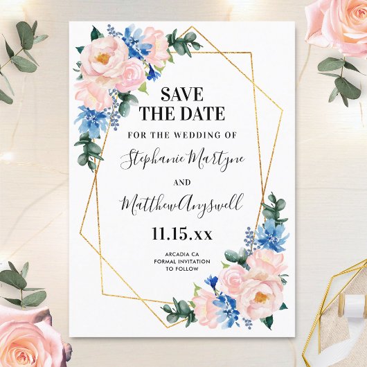 Blütenblütenblütenpink Geometric Floral Wedding Save The Date