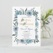 Blütenblütenjunge Taufe und 1. Geburtstag Einladung (Stehend Vorderseite)