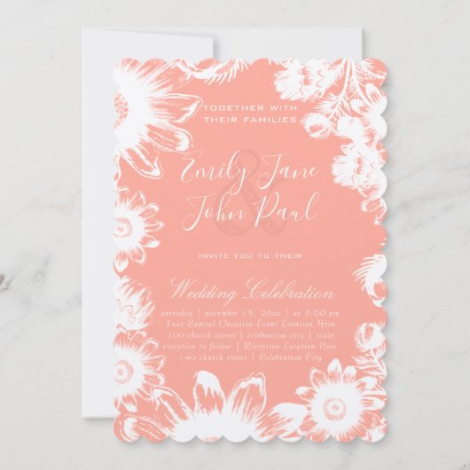 Blütenblütenkorallen - Einladungen für Hochzeiten (Vorderseite)