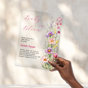 Blütenblütenpink lila Baby Dusche Acryleinladungen