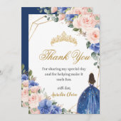 Blütenblütenprinzessin Tiara Quinceañera 15. Dankeskarte (Vorne/Hinten)