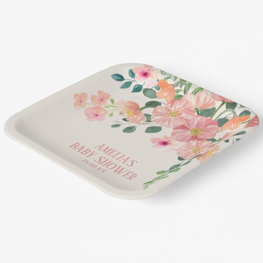 Blütenblütenschwule Mädchen-Babydusche Pappteller (Gewinkelt)