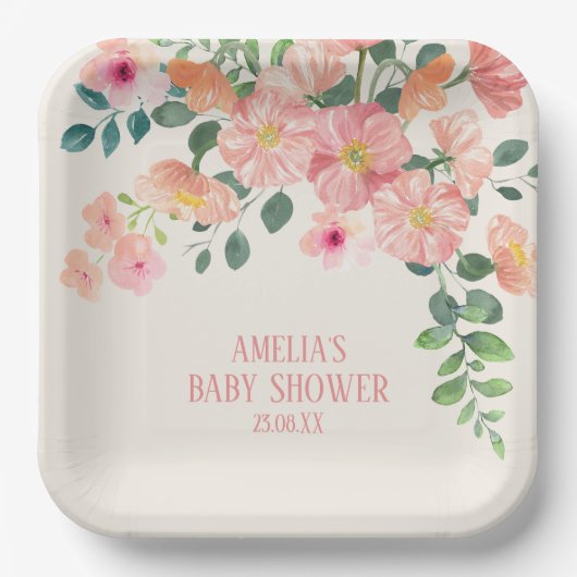 Blütenblütenschwule Mädchen-Babydusche Pappteller (Vorderseite)