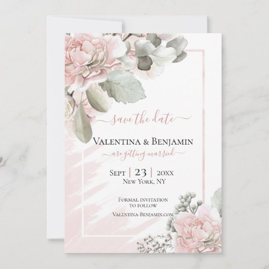 Blütenblütenstaubige Rose Boho schicke Hochzeit re Save The Date (Vorderseite)