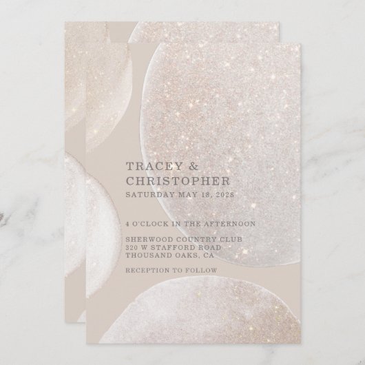 Blütenbraun Golden Shimmer Hochzeit Einladung (Vorne/Hinten)