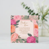 Blütenbraun in Rosa und goldfarbenem Brautparty Einladung (Stehend Vorderseite)