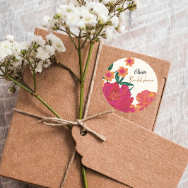 Blütenbraun mit Blumentisch-Brautparty Runder Aufkleber