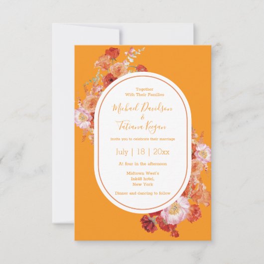 Blütenbraun-orange-schicke Hochzeit Einladung (Vorderseite)