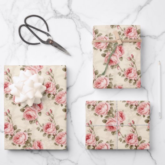 Blütenbraun-Shabby Chic Rosen Geschenkpapier Set (Vorderseite)