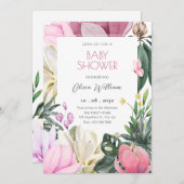 Blütenbraun Wasserfarben Babydusche Einladung (Vorne/Hinten)