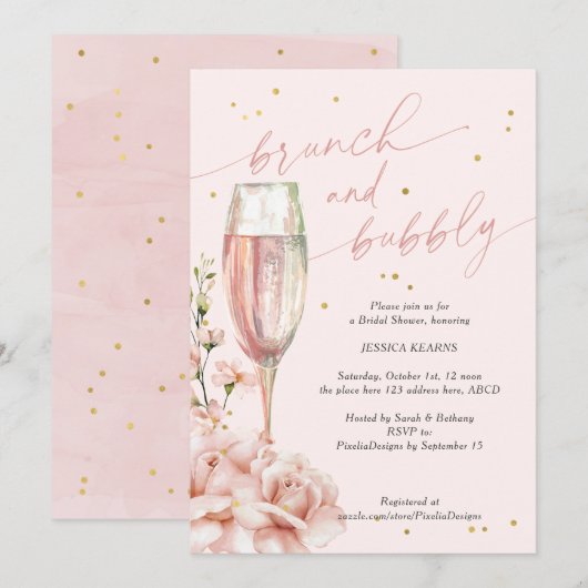Blütenbrunch und bläserner Champagner  Einladung (Vorne/Hinten)