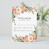 Blütenbuffet mit Wasserfarbe Burgund Hochzeit RSVP Karte (Stehend Vorderseite)