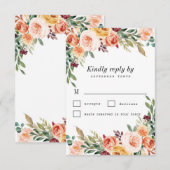 Blütenbuffet mit Wasserfarbe Burgund Hochzeit RSVP Karte (Vorne/Hinten)