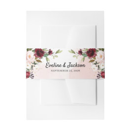 Blütenburgund Blütengoldgrün Hochzeit Einladungsbanderole