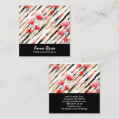 *~* Blütenchic Roter Mohn Schwarz-weißer Glitzer F Quadratische Visitenkarte (Vorne/Hinten)